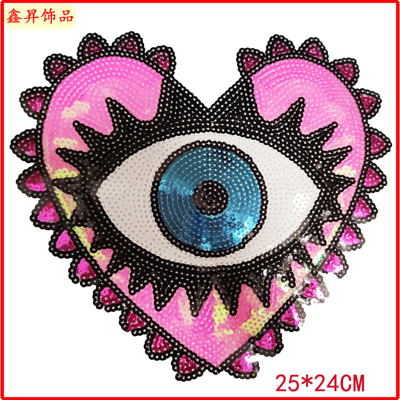 Wholesale 10pcs Fashion Clothing Accessories Bead Embroidery Heart Eye Mouth Glitter Patches FS